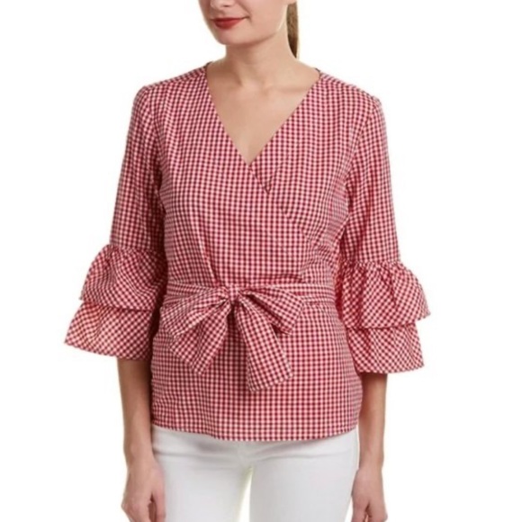 BEACHLUNCHLOUNGE Arianna Gingham Wrap Tie Top small boho chic beachy peasant - Picture 7 of 7